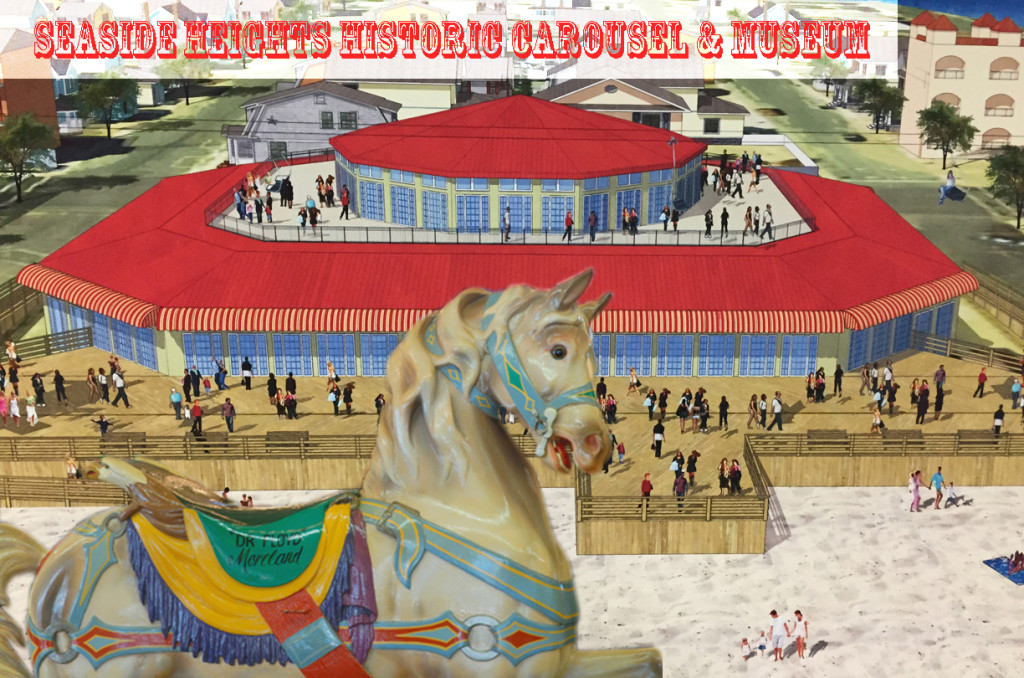 Rendering of beachfront area around the carousel and proposed museum for Seaside Heights if land swap between the borough and Casino Pier owners is approved. Casino Pier would receive 1.3 acres of beach on the north side of the pier in need of development; Seaside would receive the historic carousel and beachfront land for the building to house it and a new museum, creating a great new family attraction.