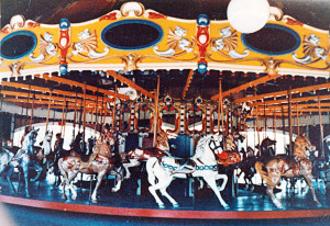 The carousel, all horses, where it was dubbed, The Teddy Roosevelt Carousel, at President's Park, Carlsbad, NM.