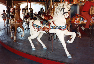 The carousel, all horses, where it was dubbed, The Teddy Roosevelt Carousel, at President's Park, Carlsbad, NM.